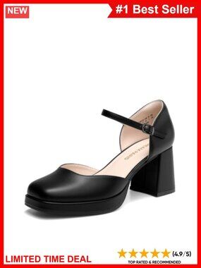 Faux Leather Chunky Platform Closed Toe Heels with Square Toe